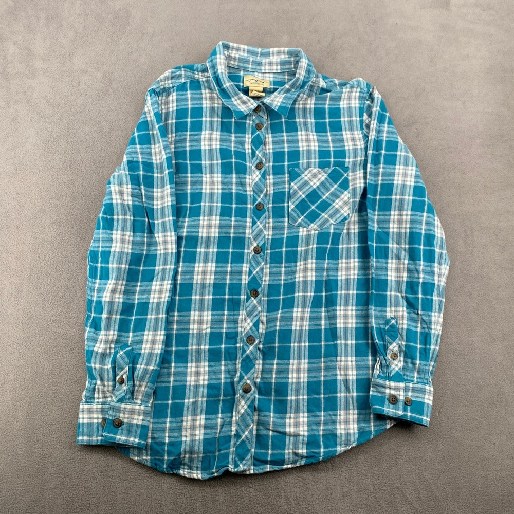 Natural Reflections Teal White Plaid Button Down Shirt Long Sleeve Womens‎ Large